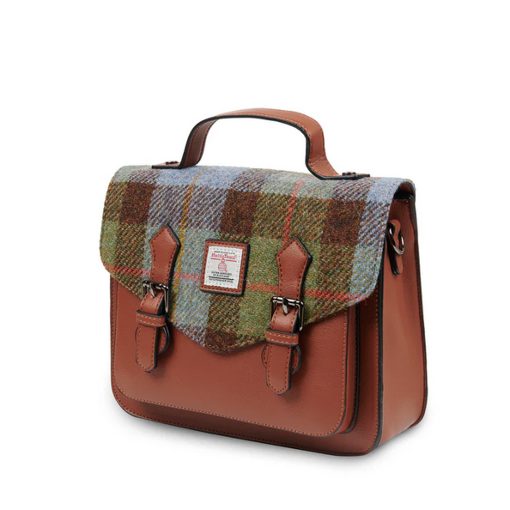 ACCESSORIES ISLANDER MEDIUM CALTON SATCHEL w HARRIS TWEED Chestnut and Blue Tartan