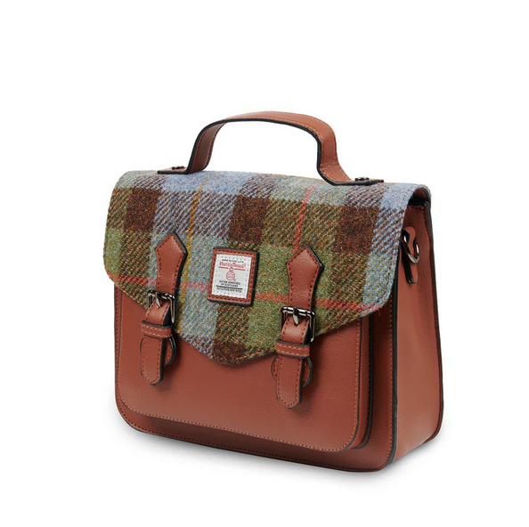 ACCESSORIES ISLANDER MEDIUM CALTON SATCHEL w HARRIS TWEED Chestnut and Blue Tartan