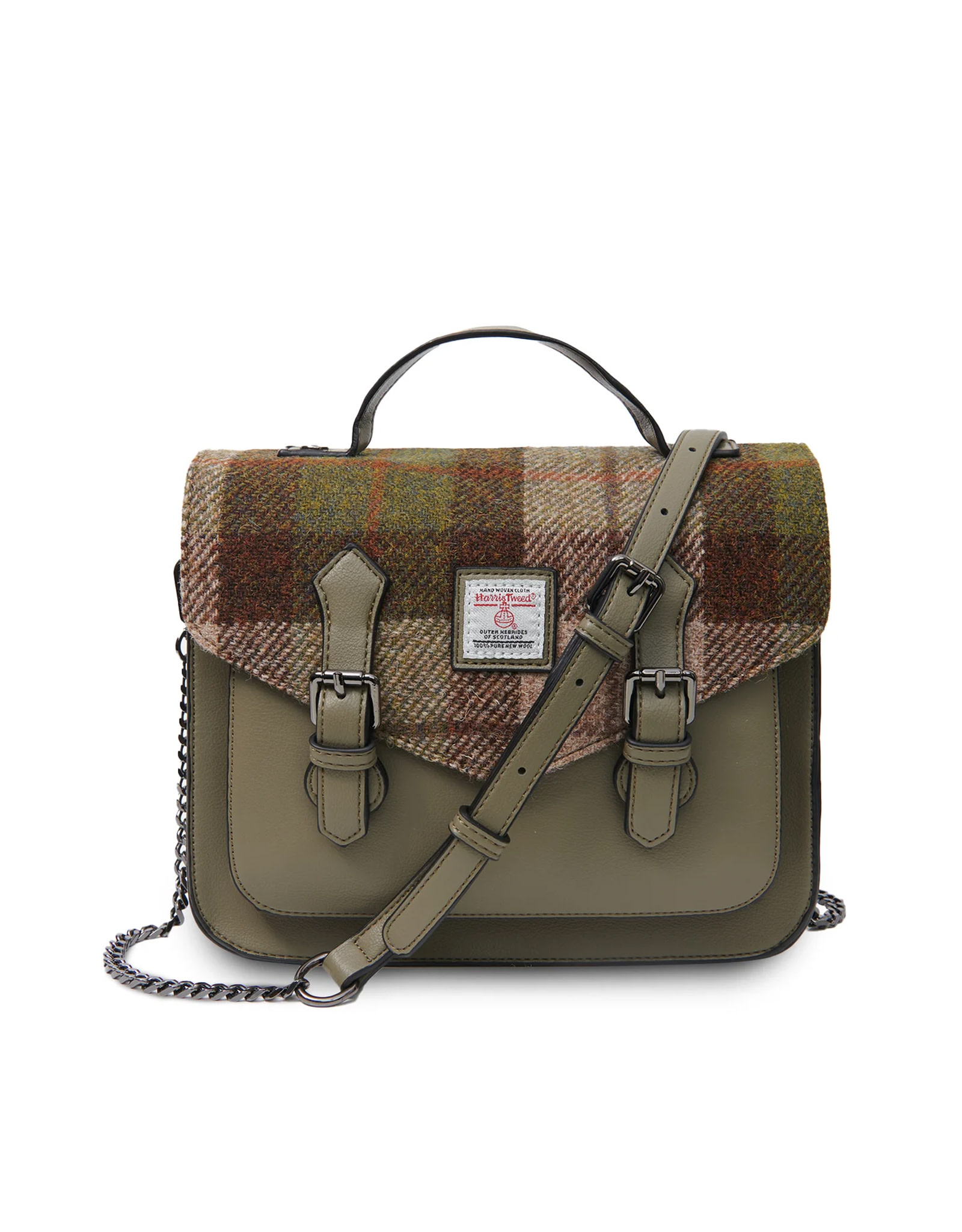 ACCESSORIES ISLANDER MEDIUM CALTON SATCHEL w HARRIS TWEED Chestnut Tartan