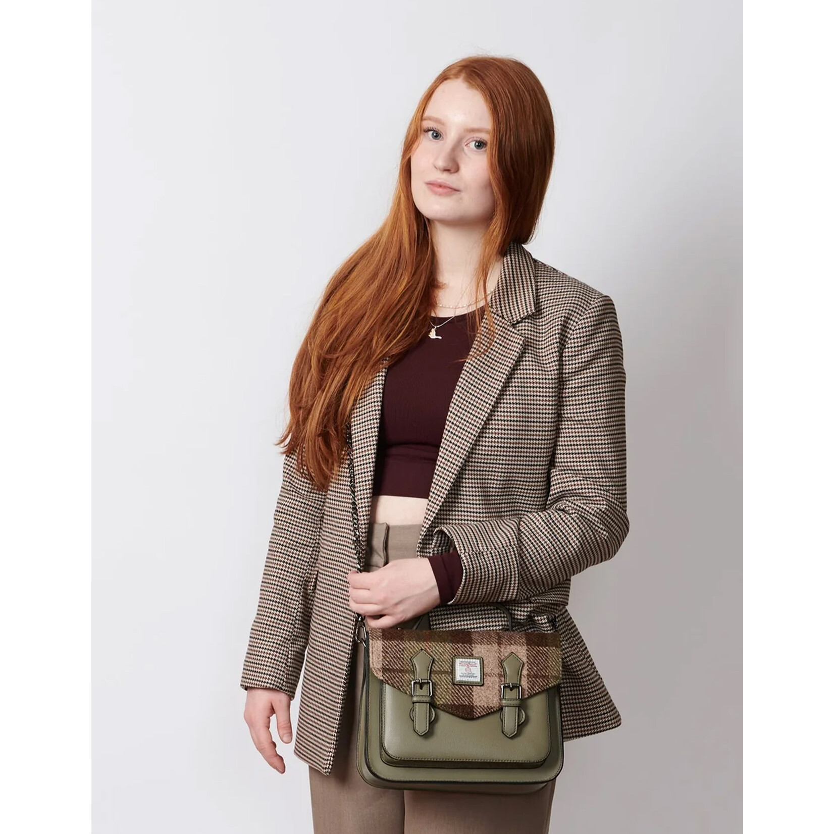 ACCESSORIES ISLANDER MEDIUM CALTON SATCHEL w HARRIS TWEED Chestnut Tartan
