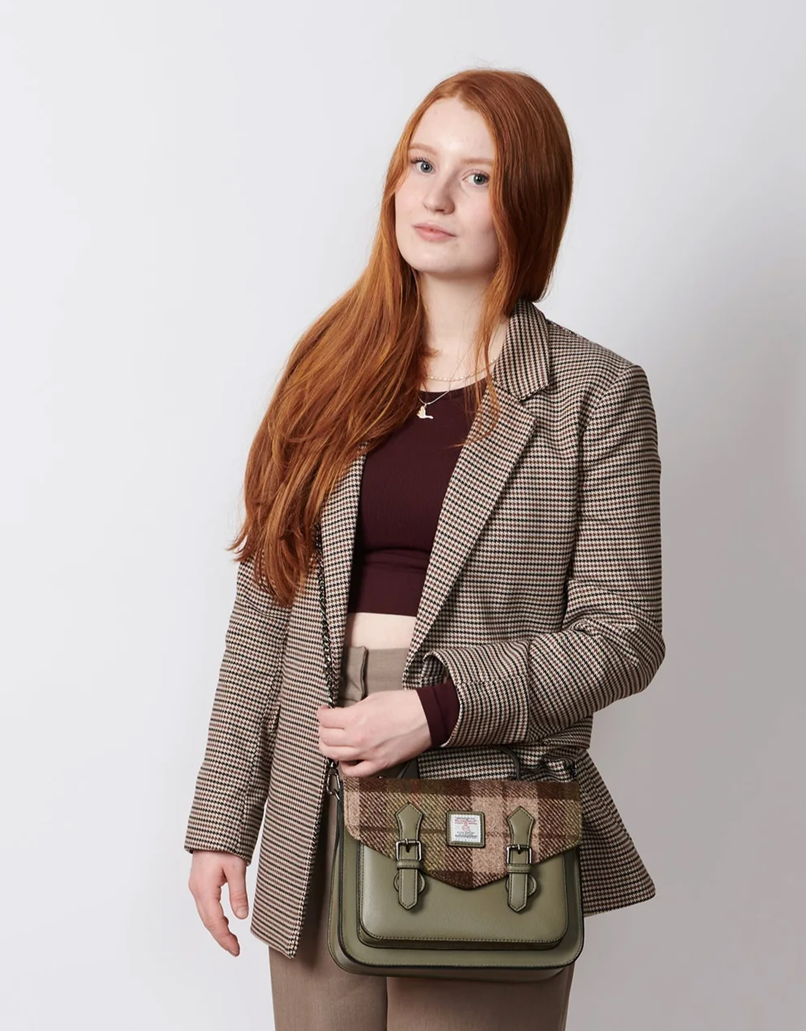 ACCESSORIES ISLANDER MEDIUM CALTON SATCHEL w HARRIS TWEED Chestnut Tartan
