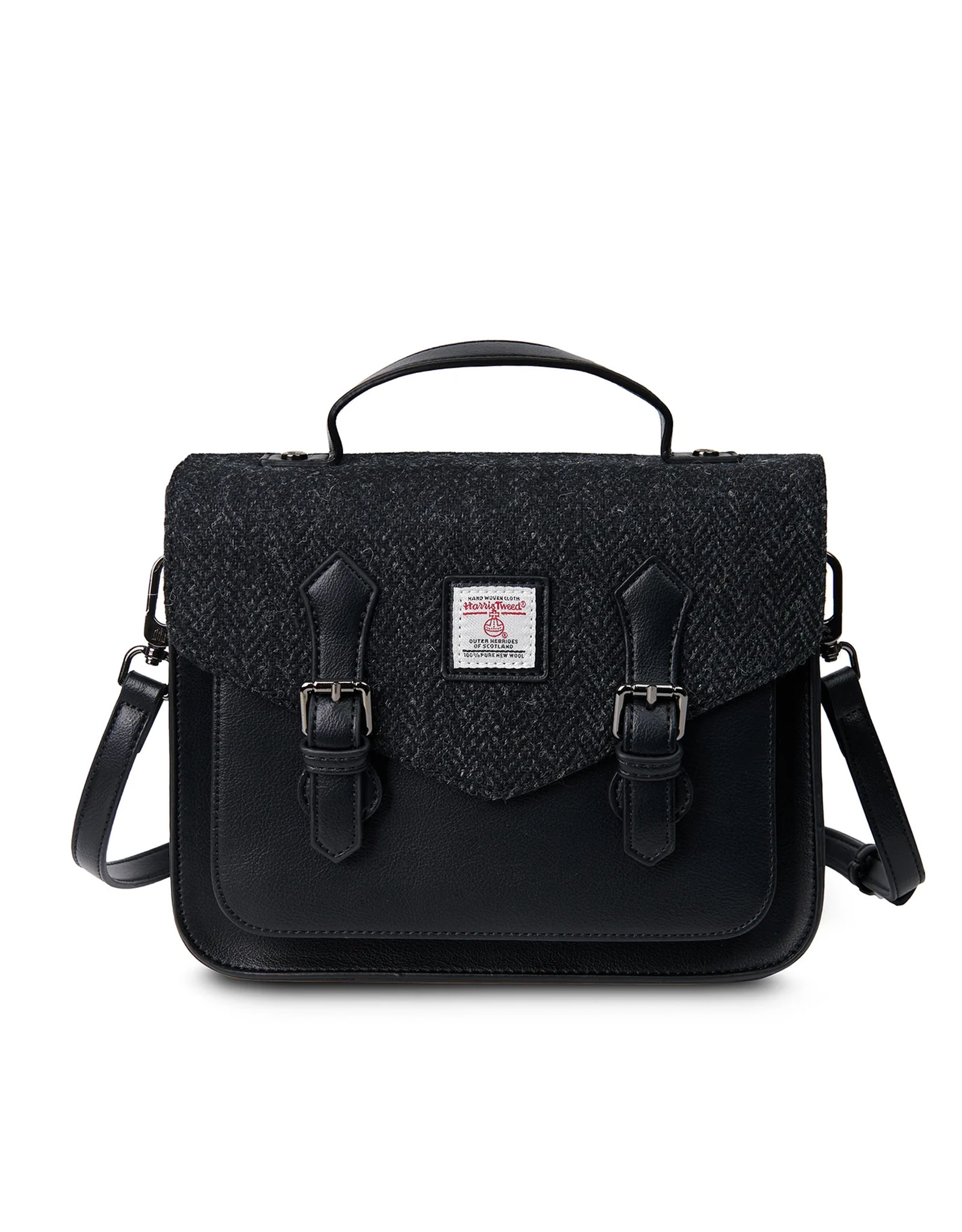 ACCESSORIES ISLANDER MEDIUM CALTON SATCHEL w HARRIS TWEED Black Herringbone
