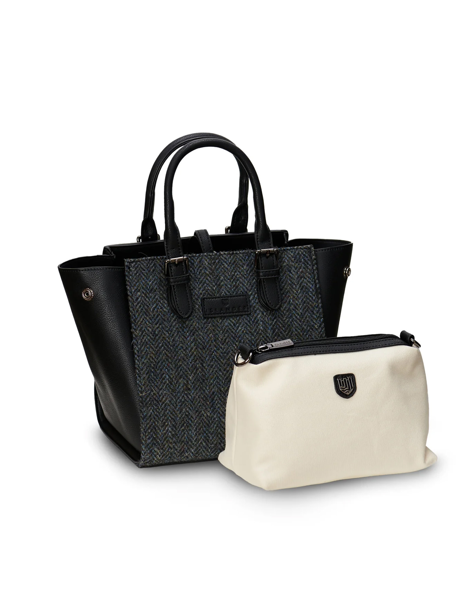 ACCESSORIES ISLANDER MEDIUM CAILLIE TOTE w HARRIS TWEED Black & Grey Herringbone