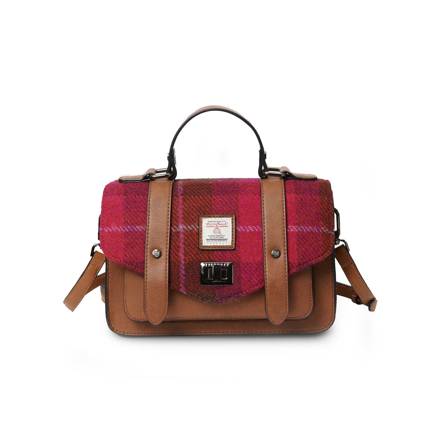 ACCESSORIES ISLANDER MEDIUM SATCHEL w HARRIS TWEED Fuchsia Tartan