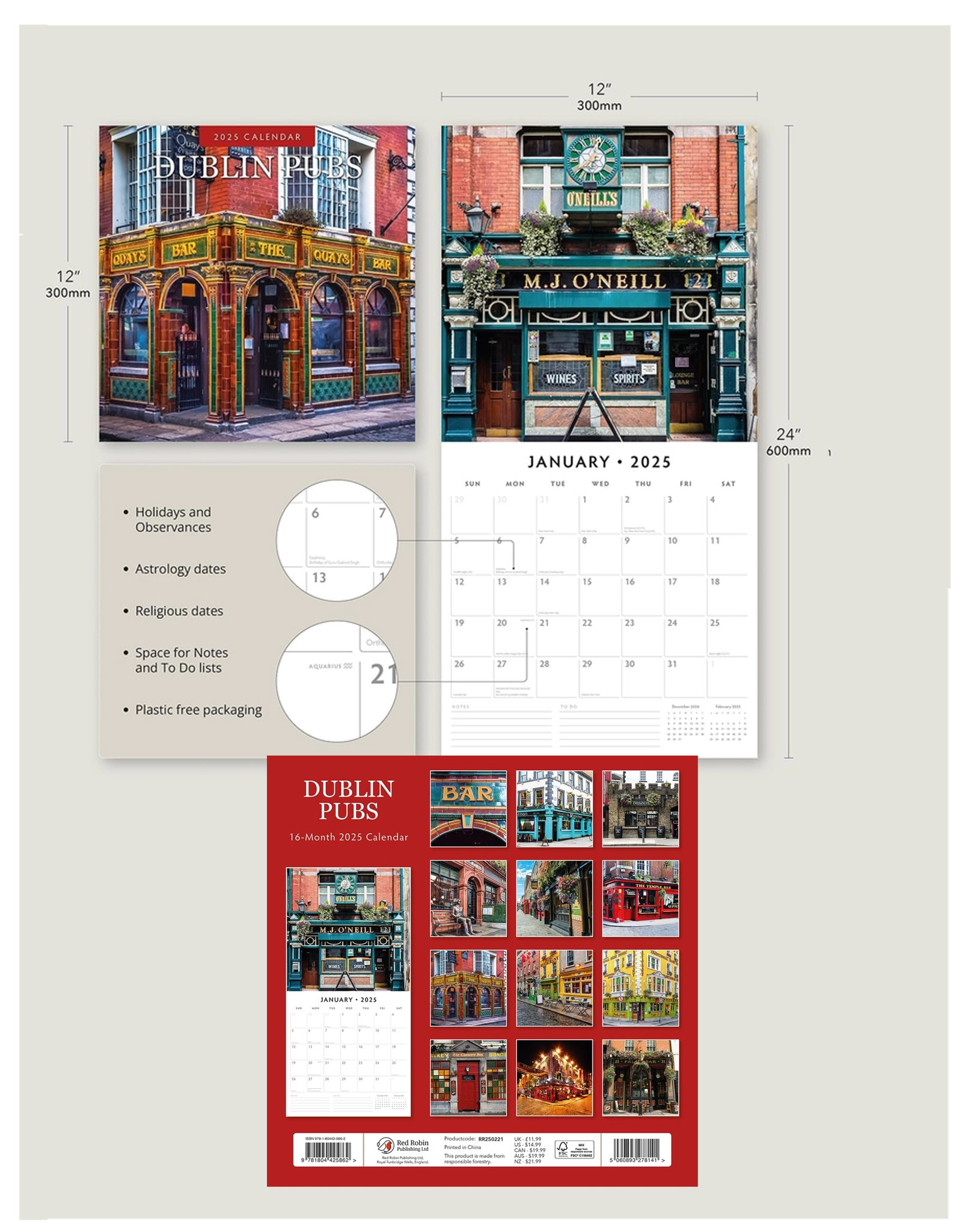 CELTIC 2025 WALL CALENDARS Assorted Irish Crossroads