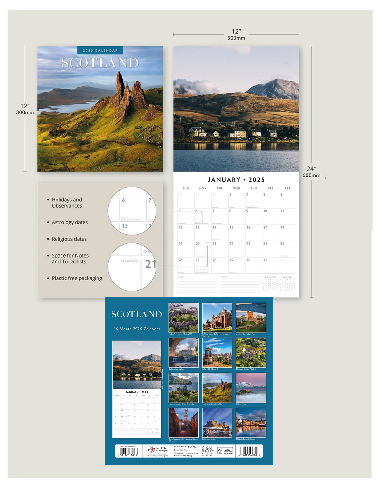 CELTIC 2025 WALL CALENDARS Assorted Irish Crossroads