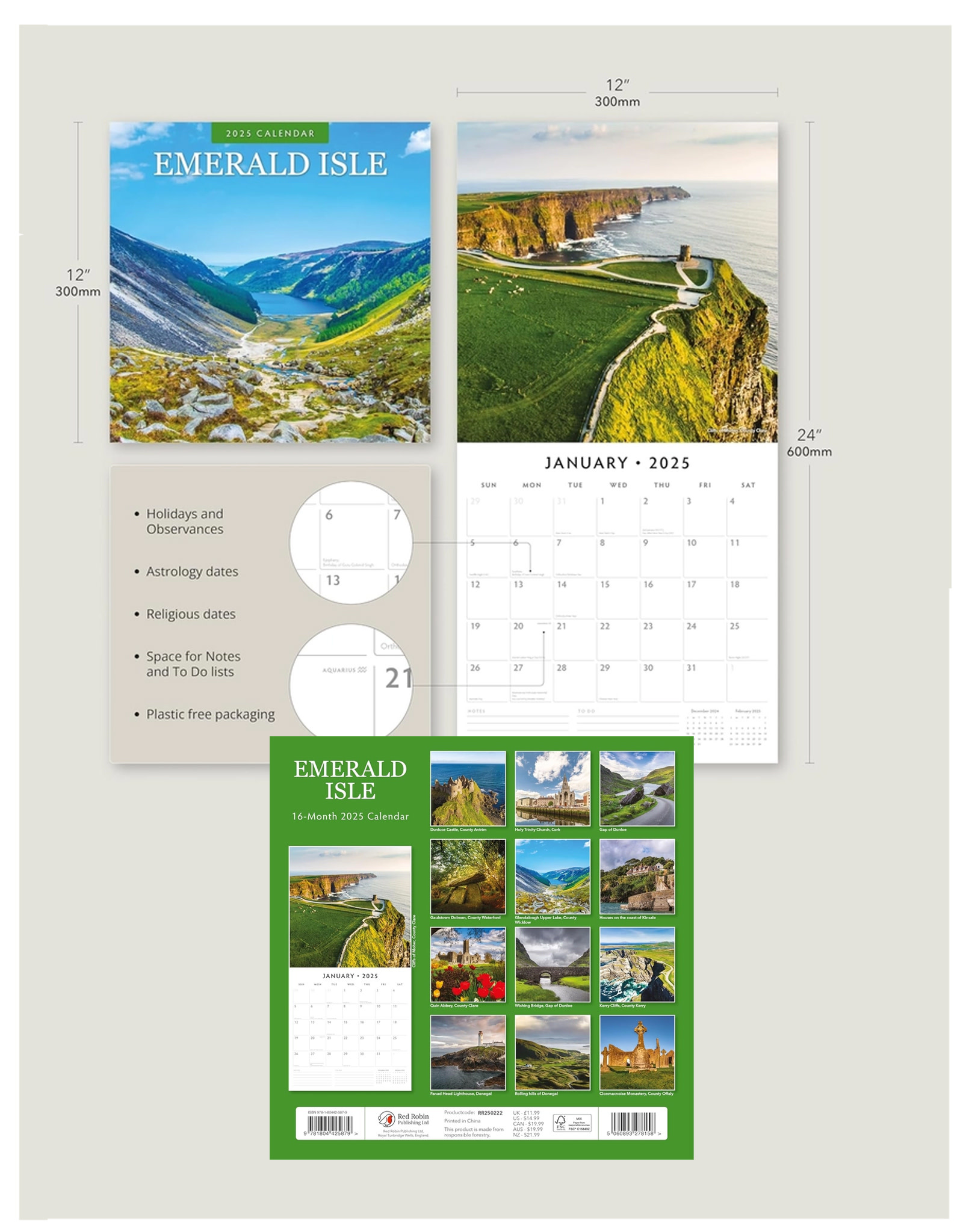 CELTIC 2025 WALL CALENDARS Assorted Irish Crossroads