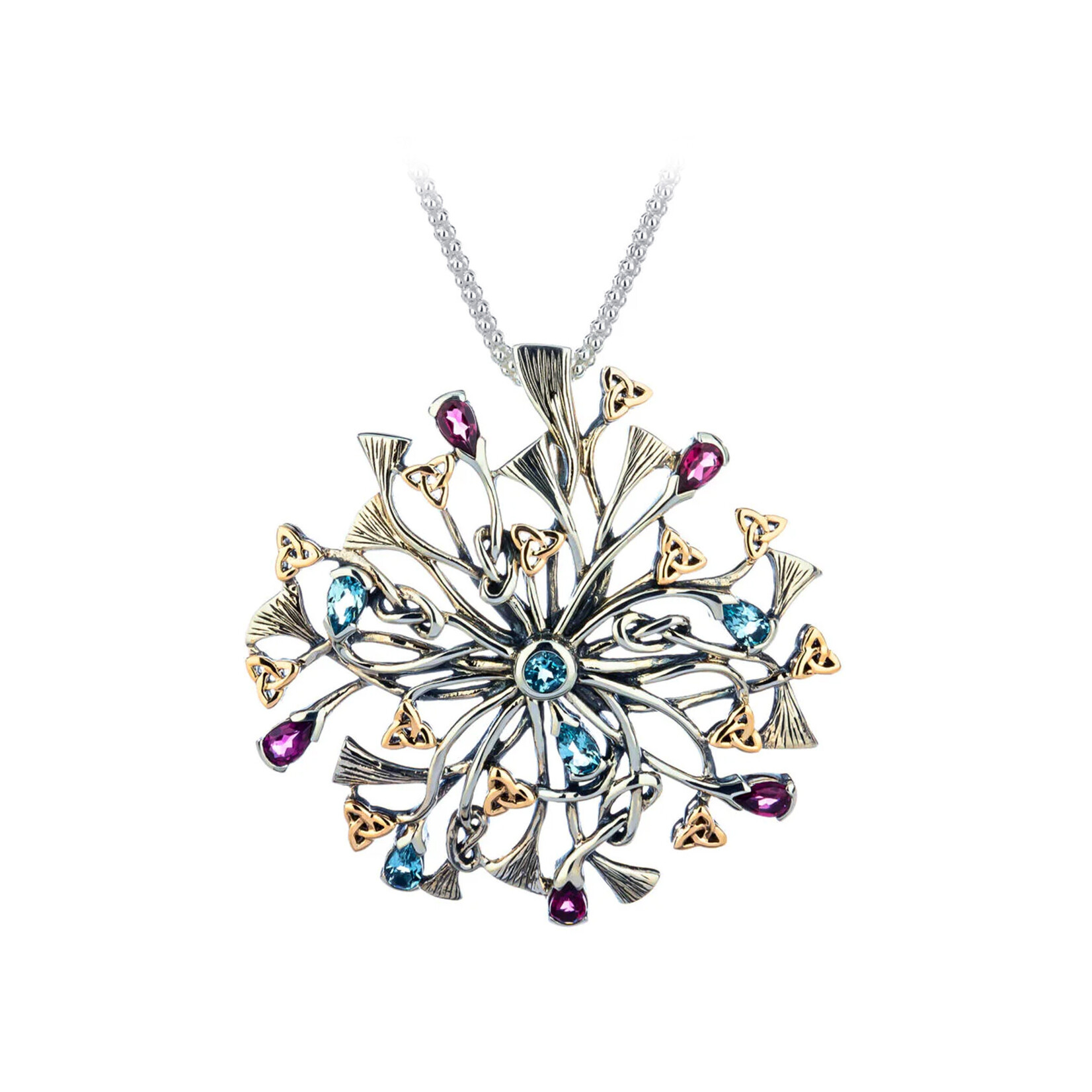 PENDANTS & NECKLACES KEITH JACK STERLING/10K RHAPSODY PENDANT w  BLUE TOPAZ & RHODOLITE