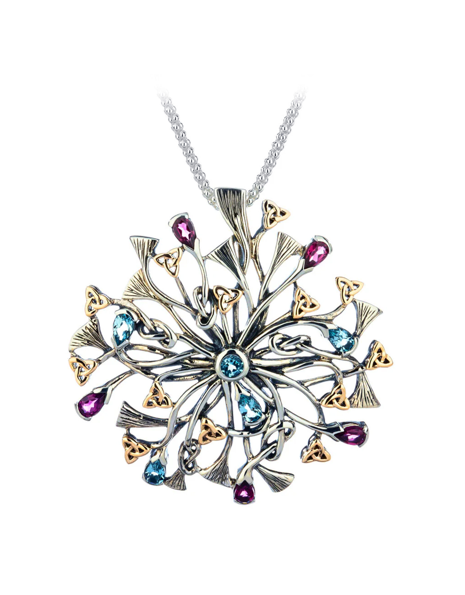 PENDANTS & NECKLACES KEITH JACK STERLING/10K RHAPSODY PENDANT w  BLUE TOPAZ & RHODOLITE