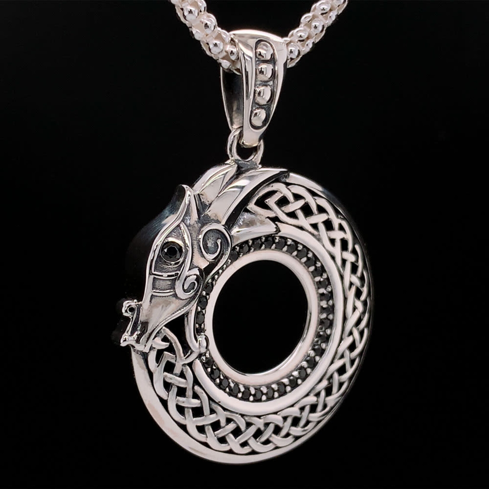 PENDANTS & NECKLACES KEITH JACK STERLING & BLK CZ NORSE DRAGON PENDANT