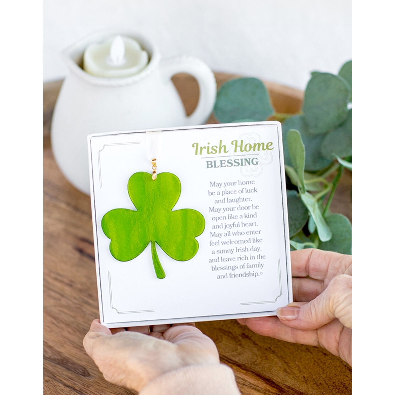 DECOR STAINED GLASS SHAMROCK - Irish Home Blessing