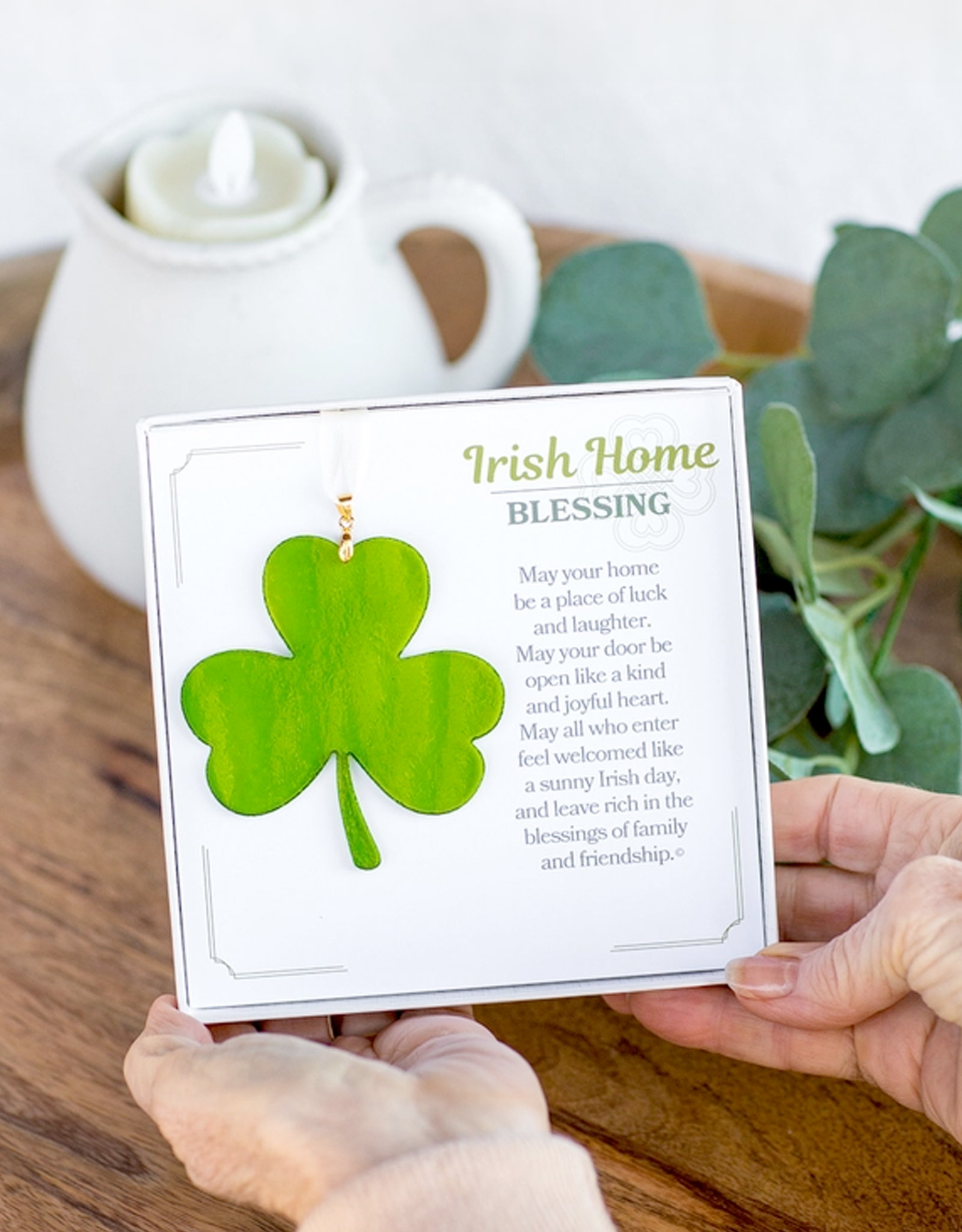 DECOR STAINED GLASS SHAMROCK - Irish Home Blessing