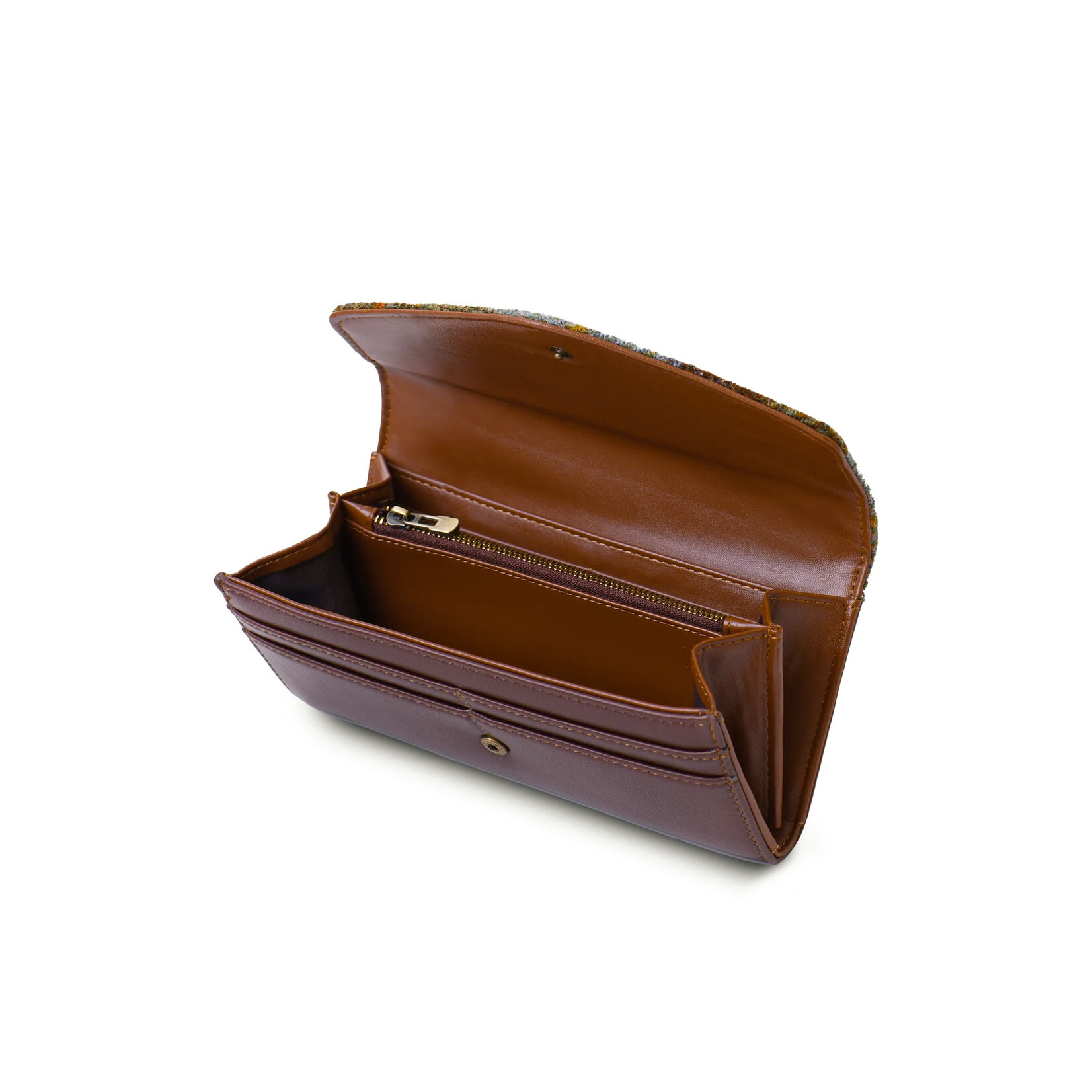 ACCESSORIES ISLANDER LRG CLASP PURSE WALLET w HARRIS TWEED Chestnut & Blue Tartan