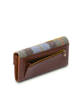 ACCESSORIES ISLANDER LRG CLASP PURSE WALLET w HARRIS TWEED Chestnut & Blue Tartan