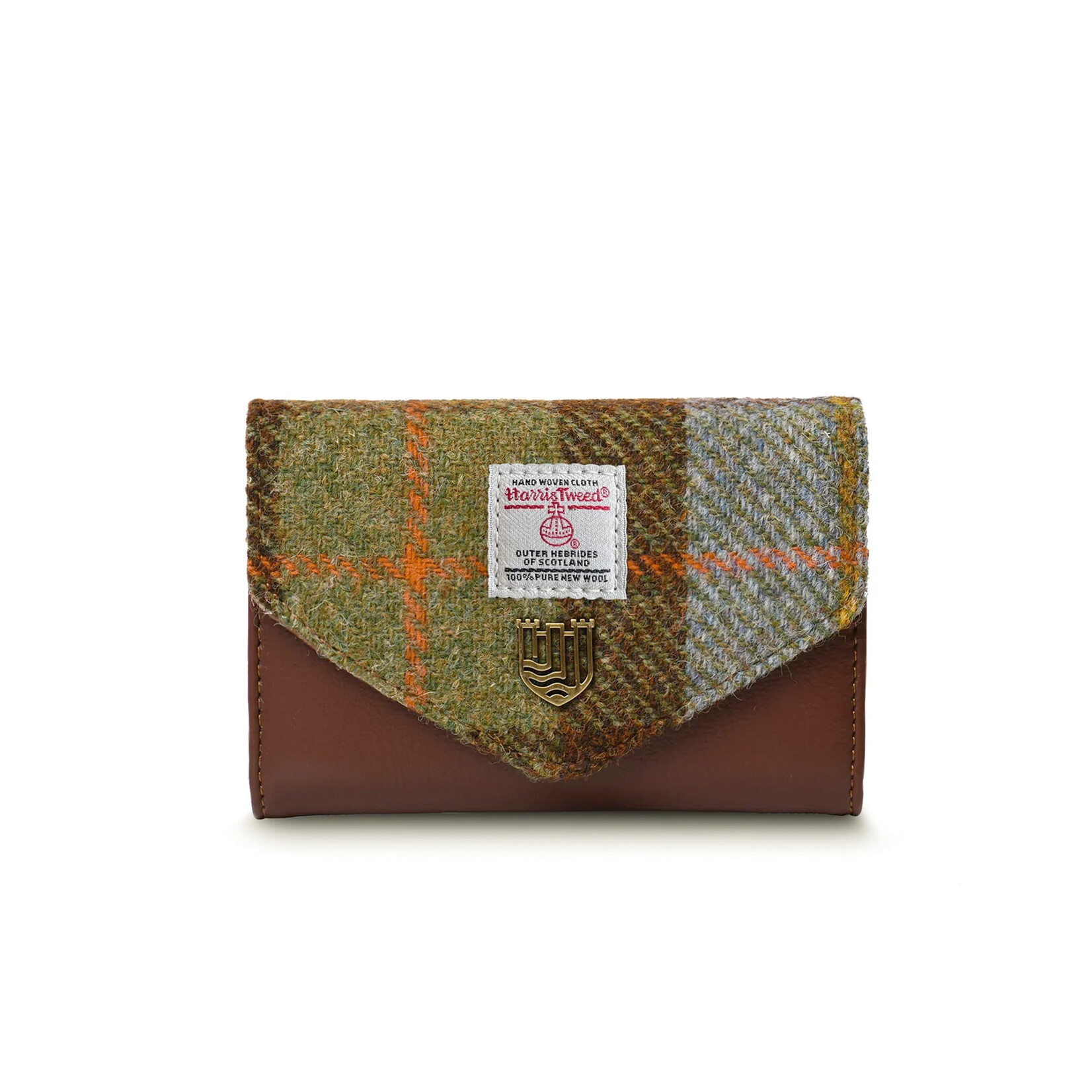 ACCESSORIES ISLANDER SML CLASP PURSE WALLET w HARRIS TWEED Chestnut & Blue Tartan