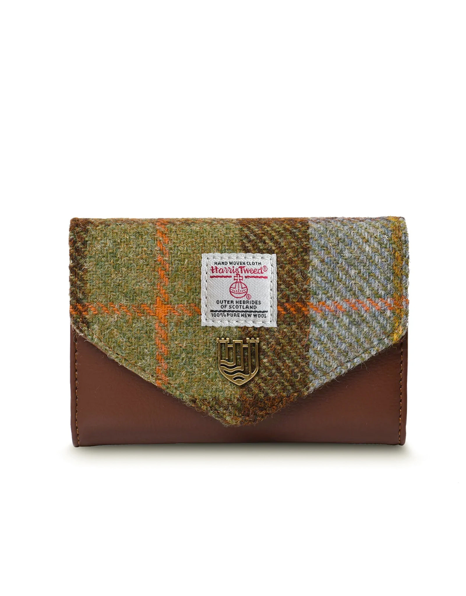 ACCESSORIES ISLANDER SML CLASP PURSE WALLET w HARRIS TWEED Chestnut & Blue Tartan