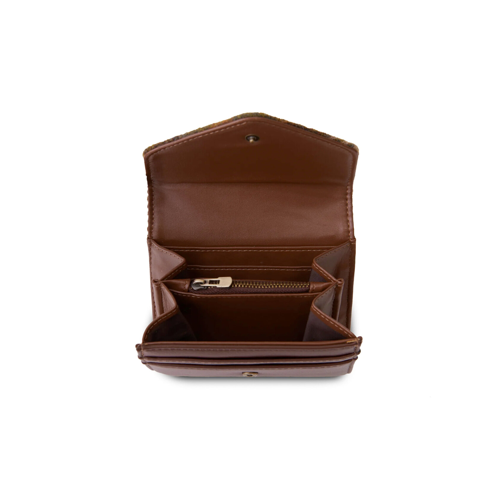 ACCESSORIES ISLANDER SML CLASP PURSE WALLET w HARRIS TWEED Chestnut & Blue Tartan