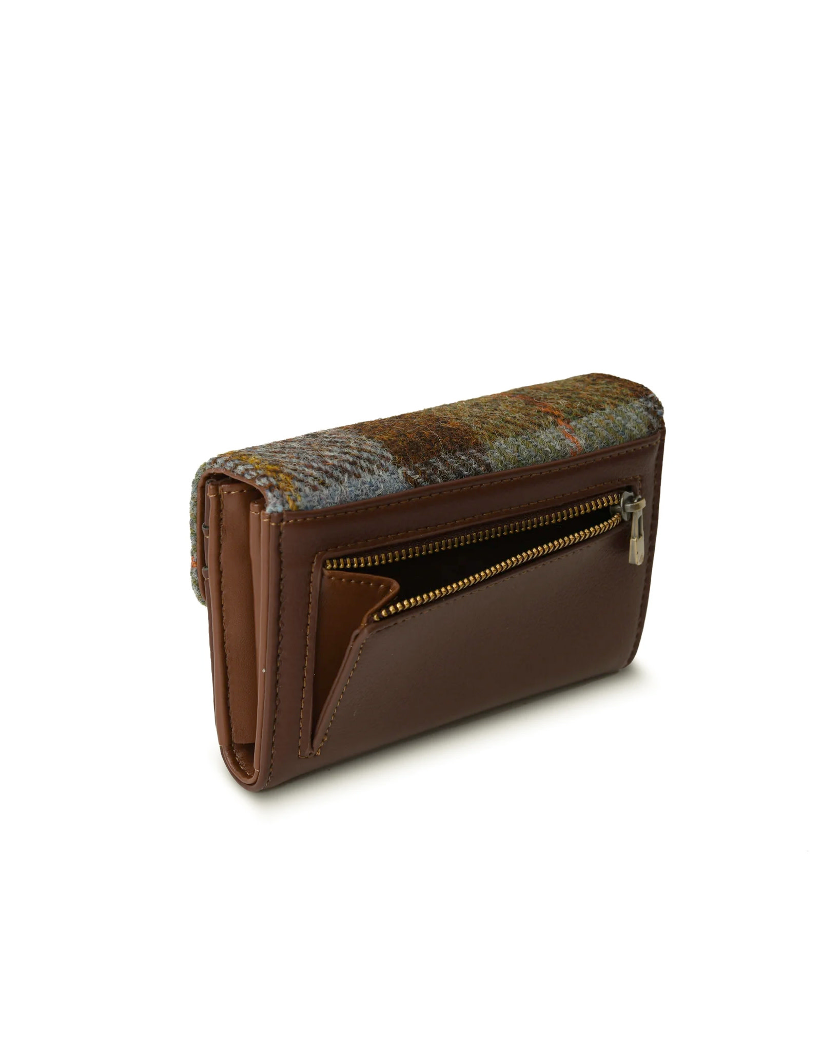 ACCESSORIES ISLANDER SML CLASP PURSE WALLET w HARRIS TWEED Chestnut & Blue Tartan