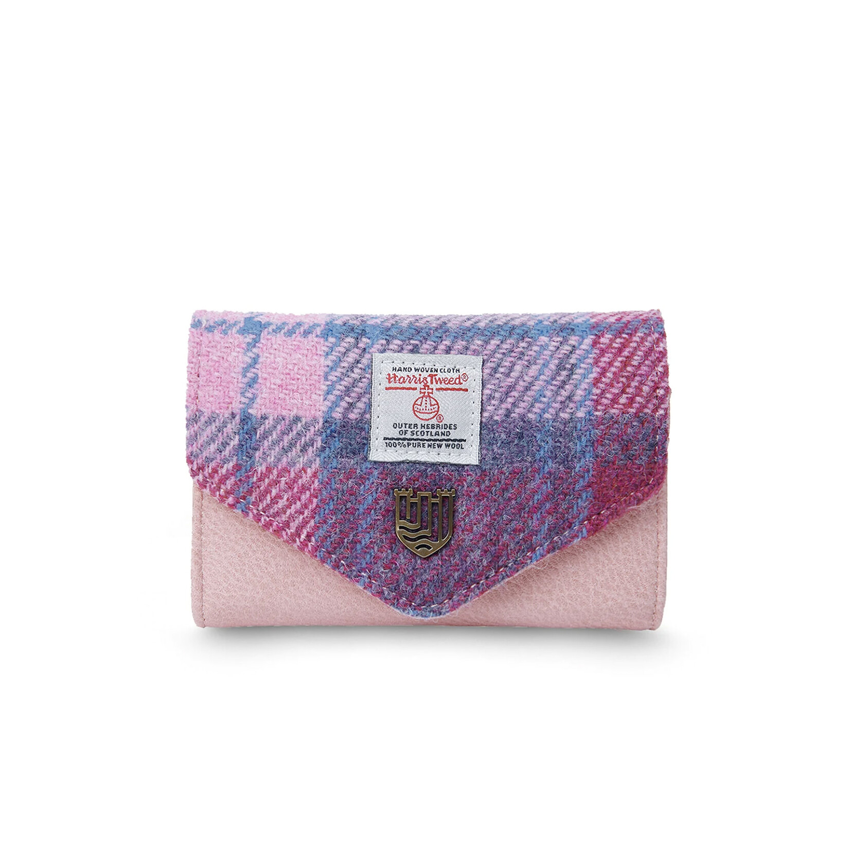 ACCESSORIES ISLANDER SML CLASP PURSE WALLET w HARRIS TWEED Pink & Blue Tartan