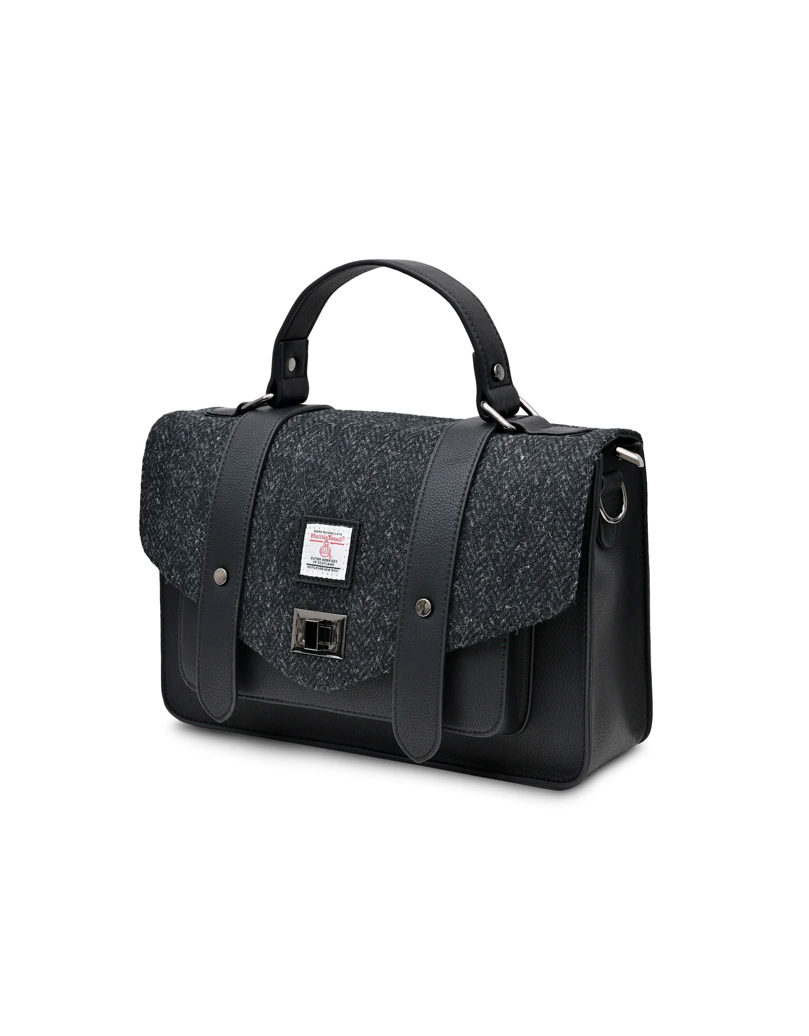 ACCESSORIES ISLANDER LARGE SATCHEL w HARRIS TWEED Black Herringbone