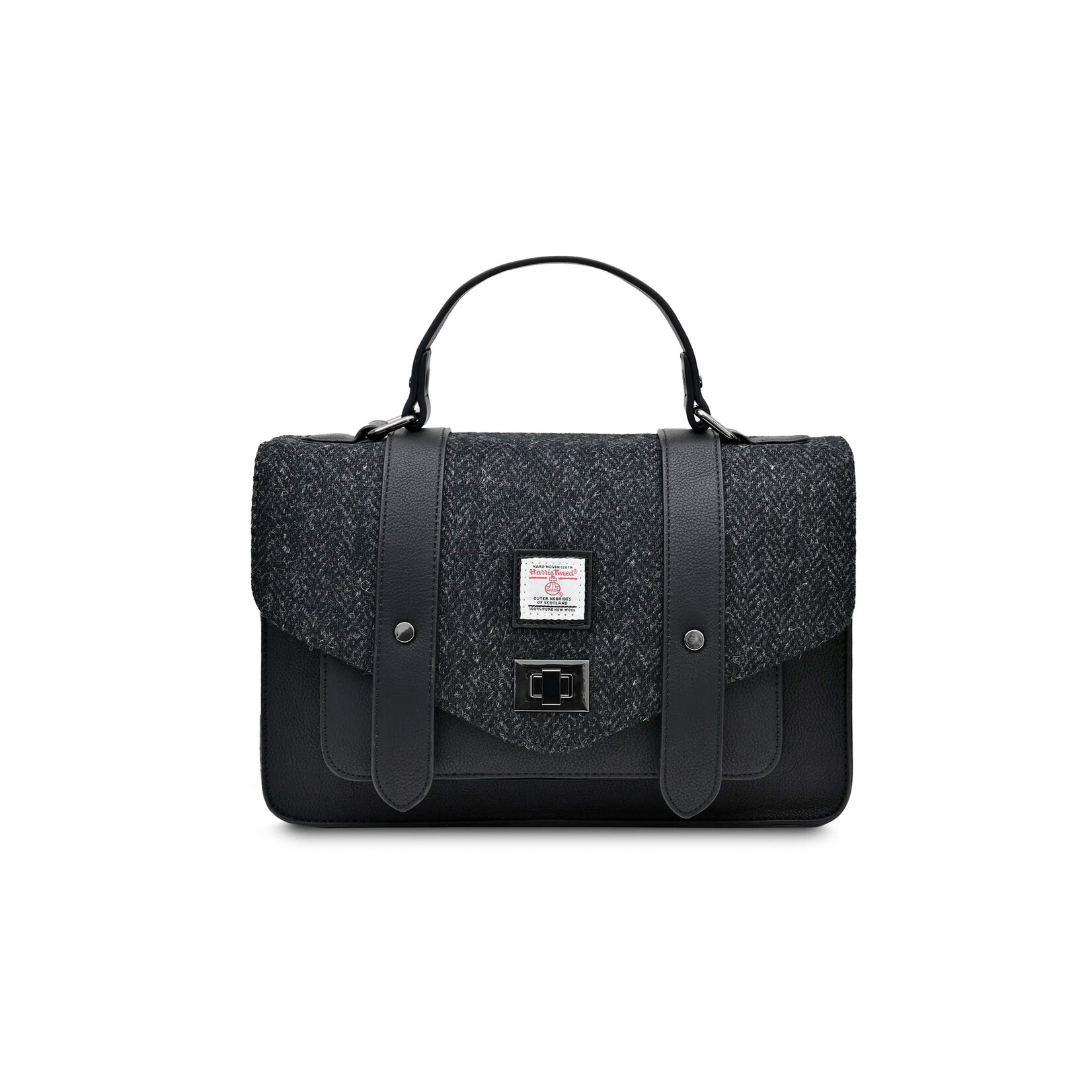 ACCESSORIES ISLANDER LARGE SATCHEL w HARRIS TWEED Black Herringbone