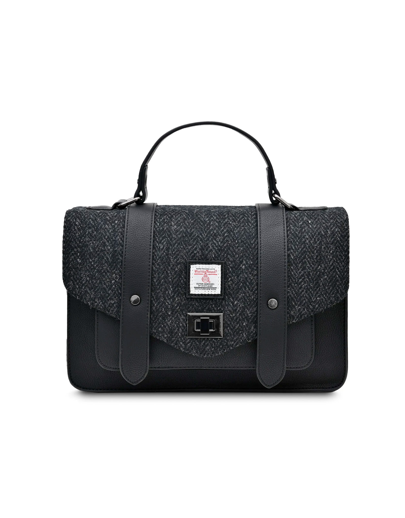 ACCESSORIES ISLANDER LARGE SATCHEL w HARRIS TWEED Black Herringbone