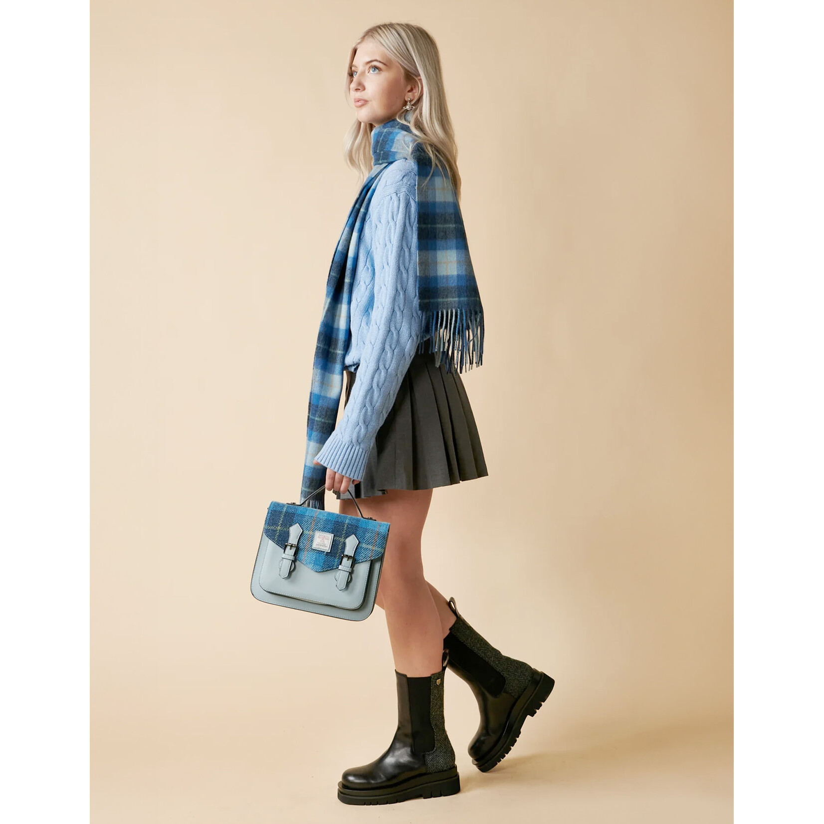 ACCESSORIES ISLANDER MEDIUM CALTON SATCHEL w HARRIS TWEED Blue Tartan