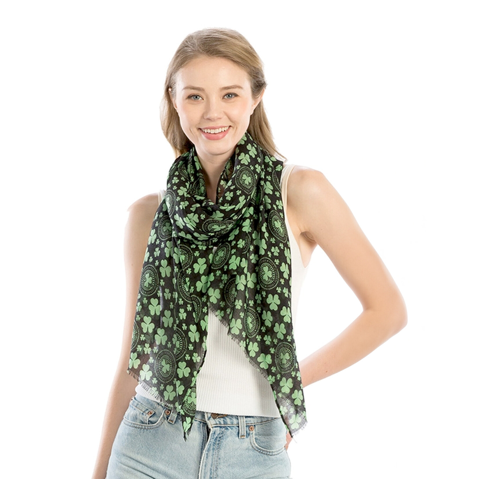 ST PATRICK'S DAY NOVELTY ST PATS SHAMROCK SCARF - Black