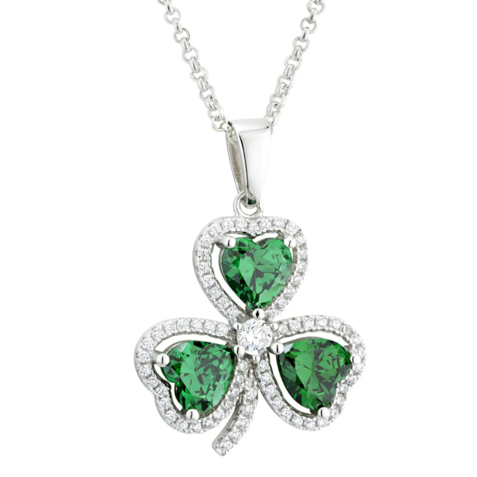 PENDANTS & NECKLACES SOLVAR STERLING SPARKLE SHAMROCK  w CZ