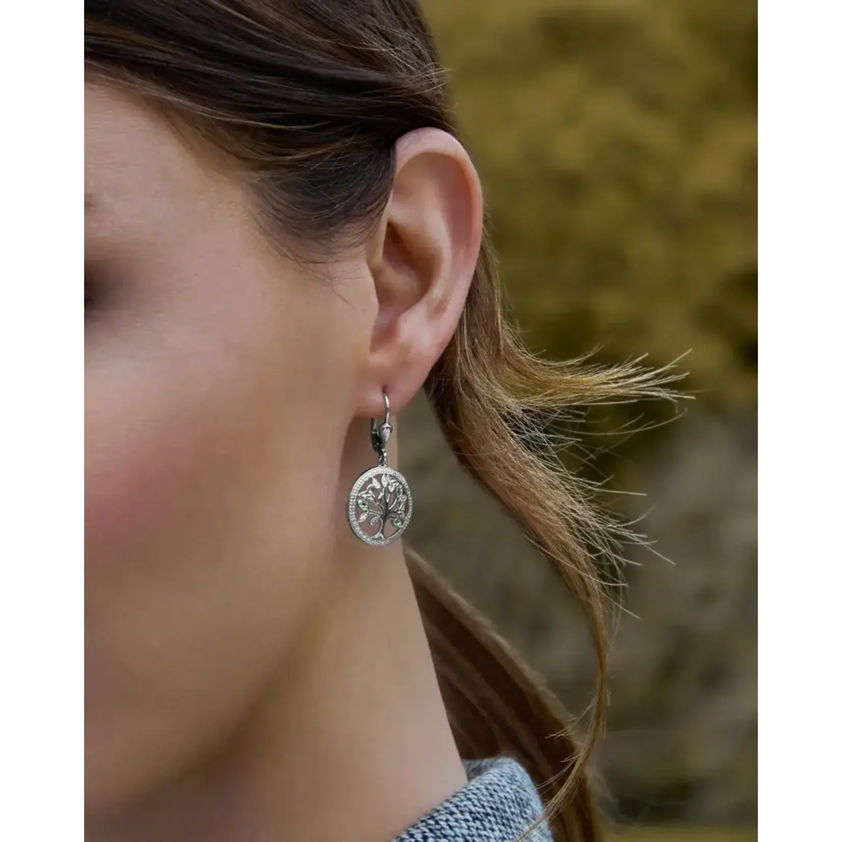 EARRINGS SOLVAR STERLING CRYSTAL ILLUSION TREE of LIFE EARRINGS