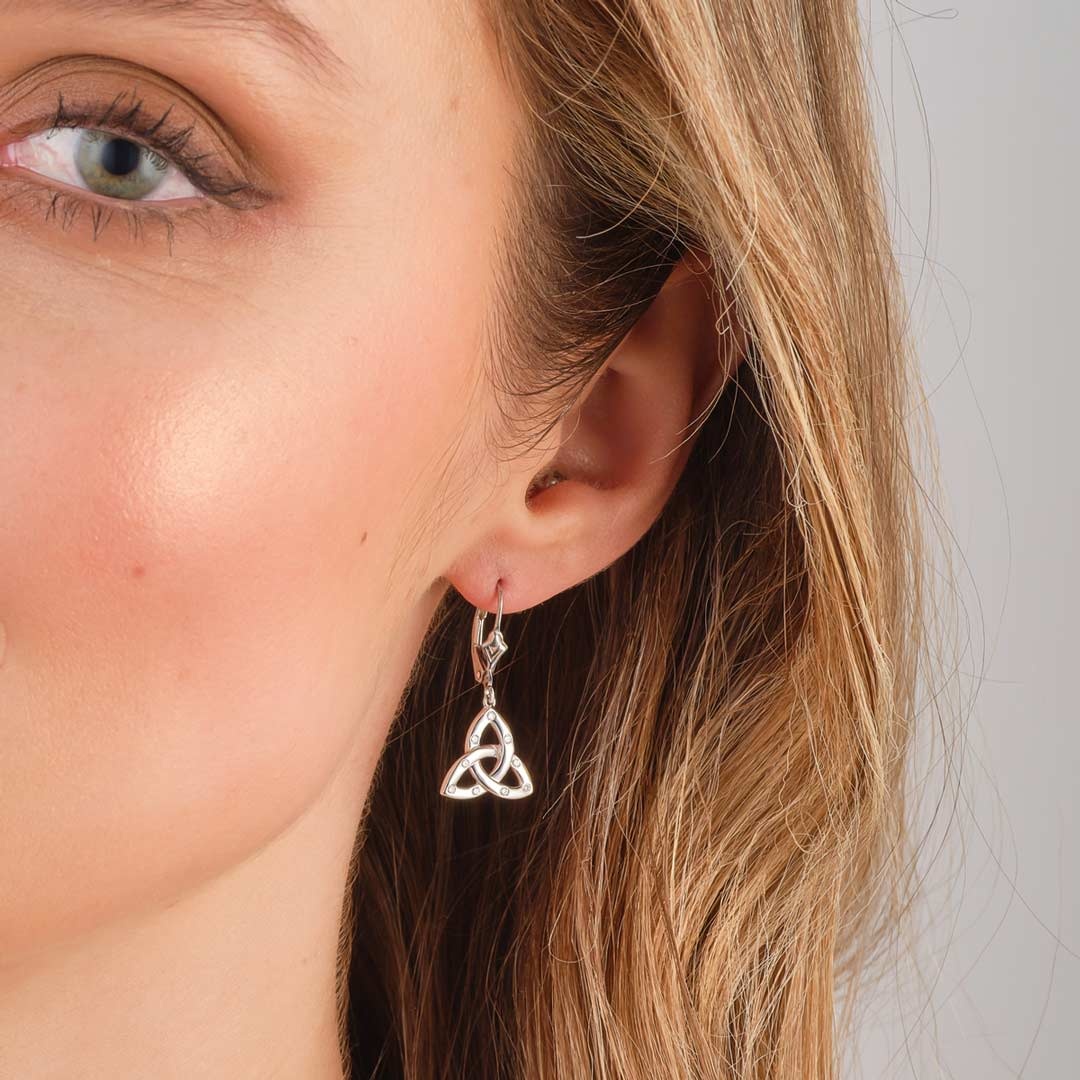 EARRINGS SOLVAR SILVER FLUSH SET CZ TRINITY DROP EARRINGS