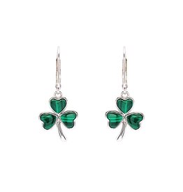 EARRINGS SHANORE STERLING & MALACHITE SHAMROCK DROP EARRINGS