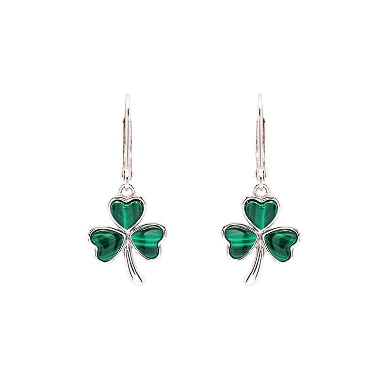 EARRINGS SHANORE STERLING & MALACHITE SHAMROCK DROP EARRINGS