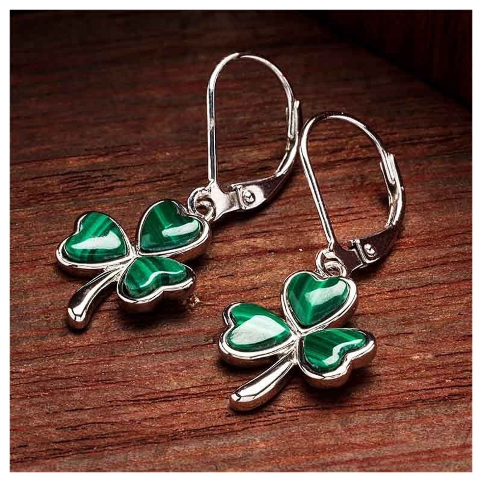 EARRINGS SHANORE STERLING & MALACHITE SHAMROCK DROP EARRINGS