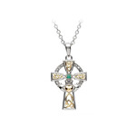 PENDANTS & NECKLACES SHANORE SML STERLING w. GP HEART TRIN/CLAD CROSS w EM & DIA