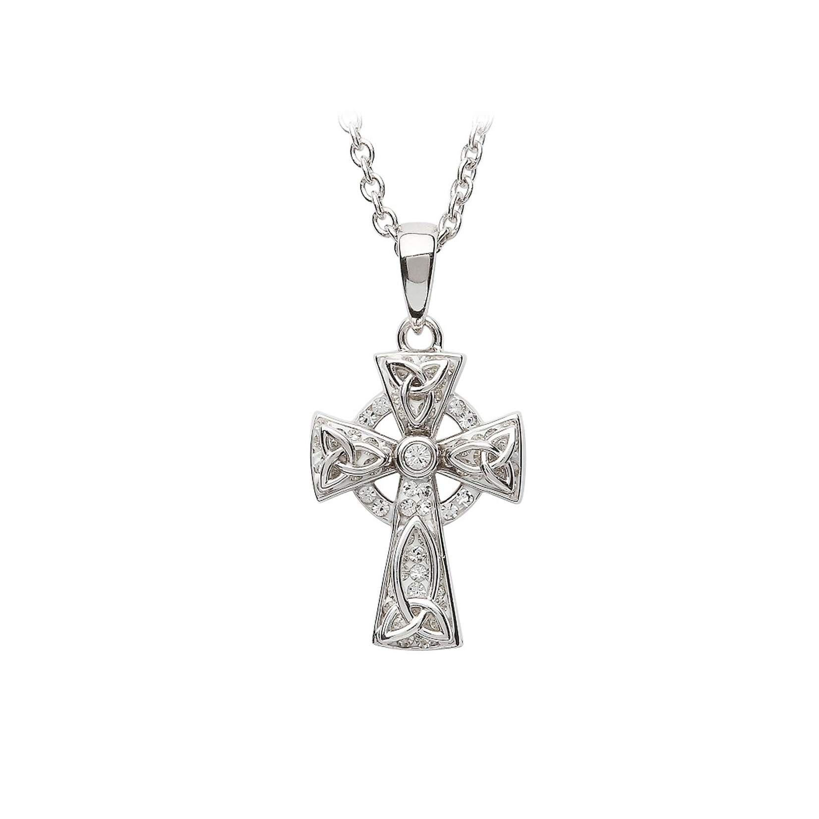 CROSSES SHANORE STERLING CELTIC CROSS PENDANT w WHT CRYSTALS