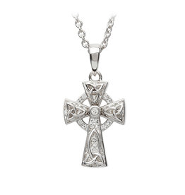 CROSSES SHANORE STERLING CELTIC CROSS PENDANT w WHT CRYSTALS