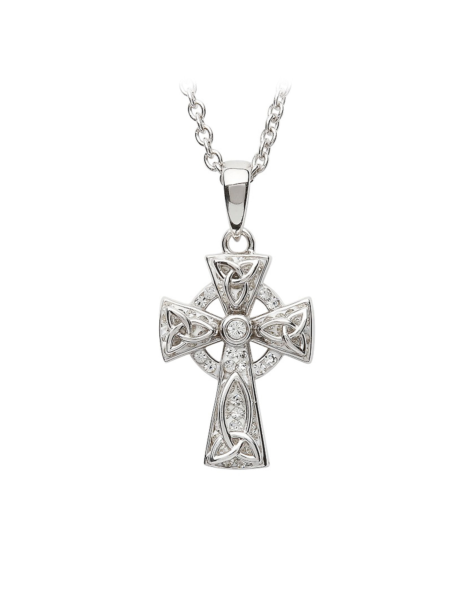 CROSSES SHANORE STERLING CELTIC CROSS PENDANT w WHT CRYSTALS