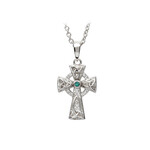 CROSSES SHANORE STERLING CELTIC CROSS PENDANT w GRN & WHT CRYSTALS