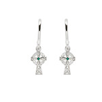 EARRINGS SHANORE STERLING CROSS HOOP EARRINGS w GRN & WHT CRYSTALS
