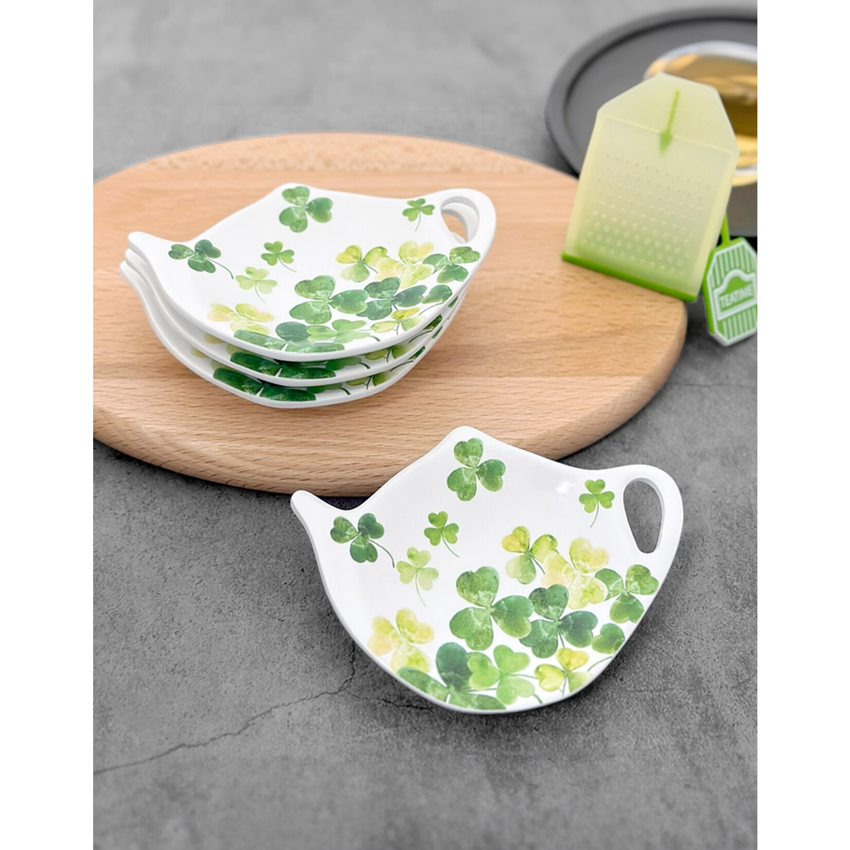 KITCHEN & ACCESSORIES NOVELTY SHAMROCKS MELAMINE TEA BAG HOLDERS - 4pc