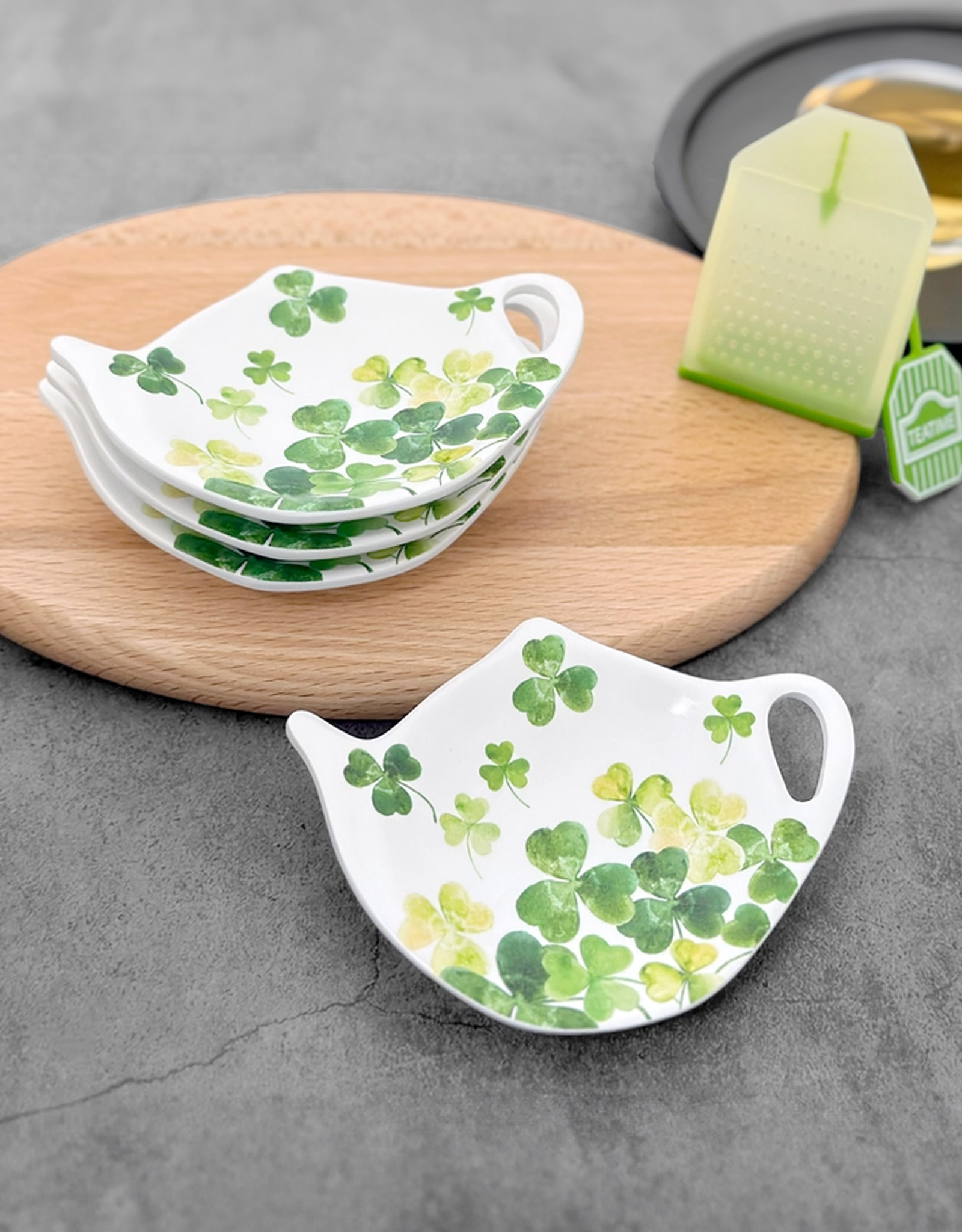 KITCHEN & ACCESSORIES NOVELTY SHAMROCKS MELAMINE TEA BAG HOLDERS - 4pc