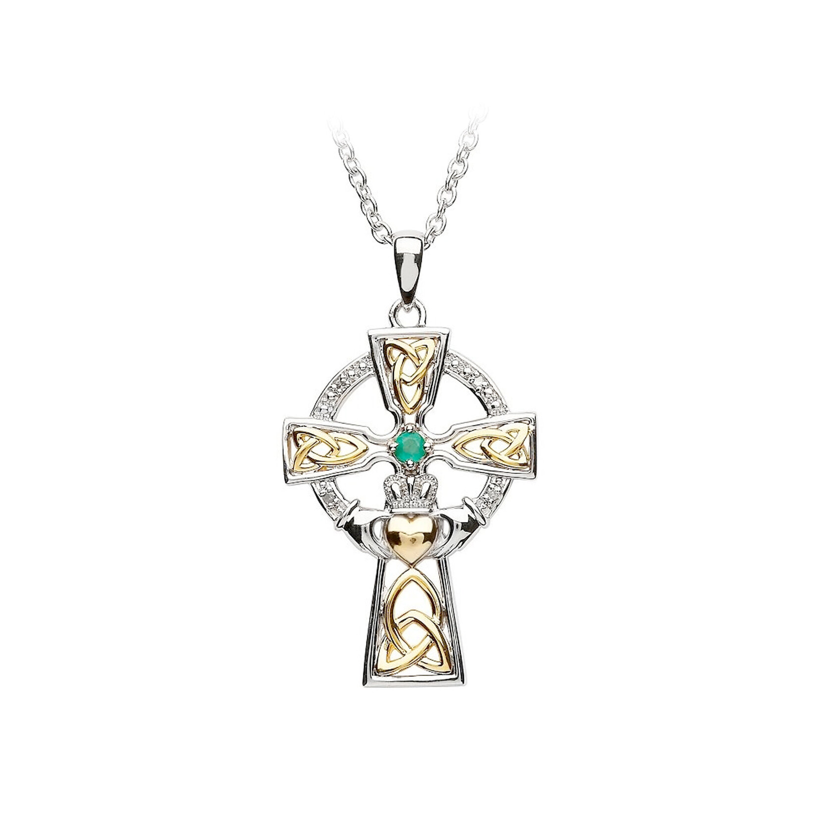 CROSSES SHANORE LRG STERLING w. GP HEART TRIN/CLAD CROSS w EM & DIA