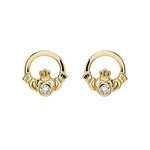 EARRINGS SHANORE 14K GOLD CLADDAGH EARRINGS w LAB DIAMOND