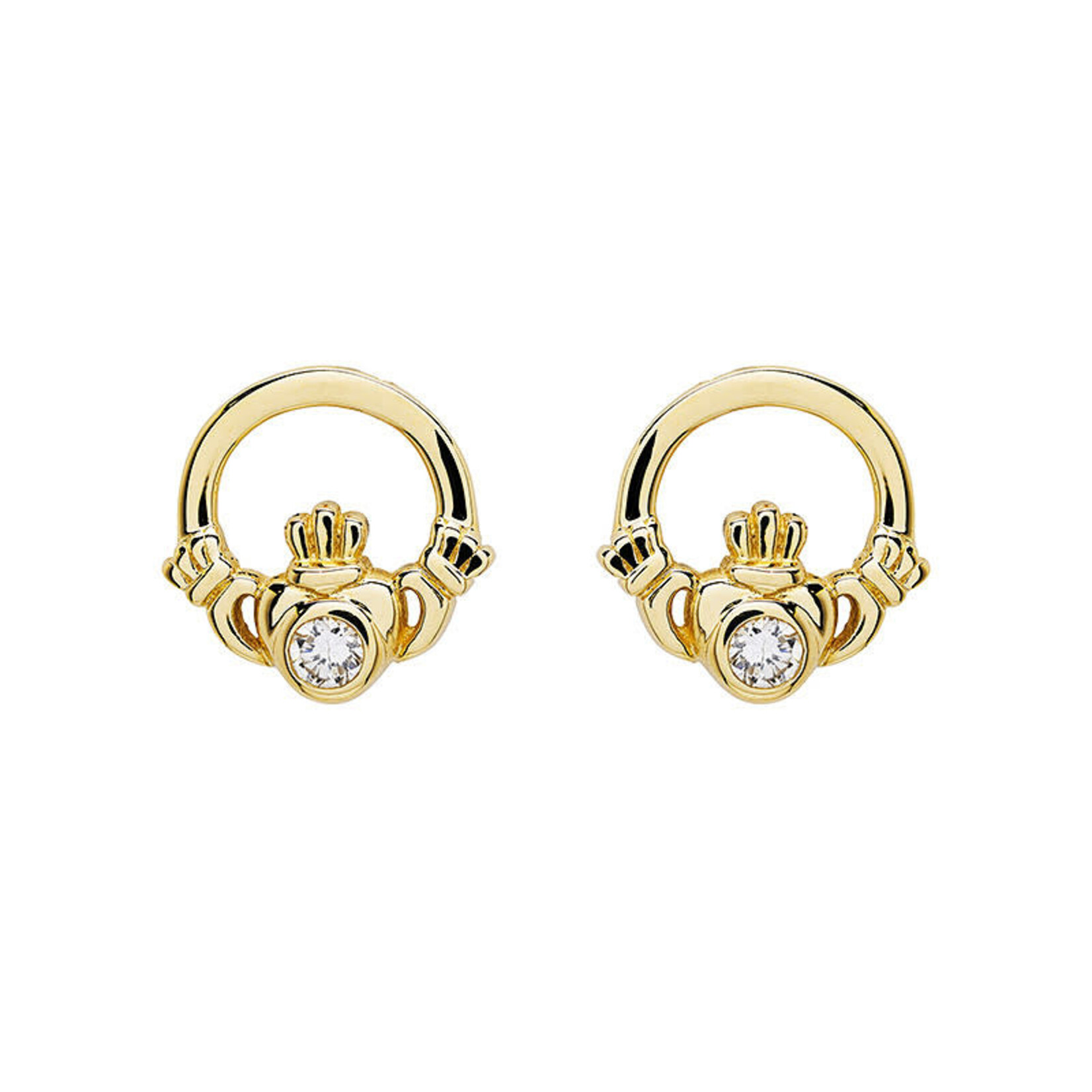EARRINGS SHANORE 14K GOLD CLADDAGH EARRINGS w LAB DIAMOND