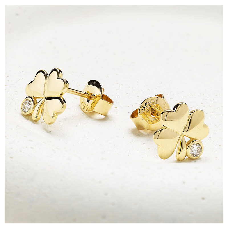 EARRINGS SHANORE 14K GOLD SHAMROCK EARRINGS w LAB DIAMOND