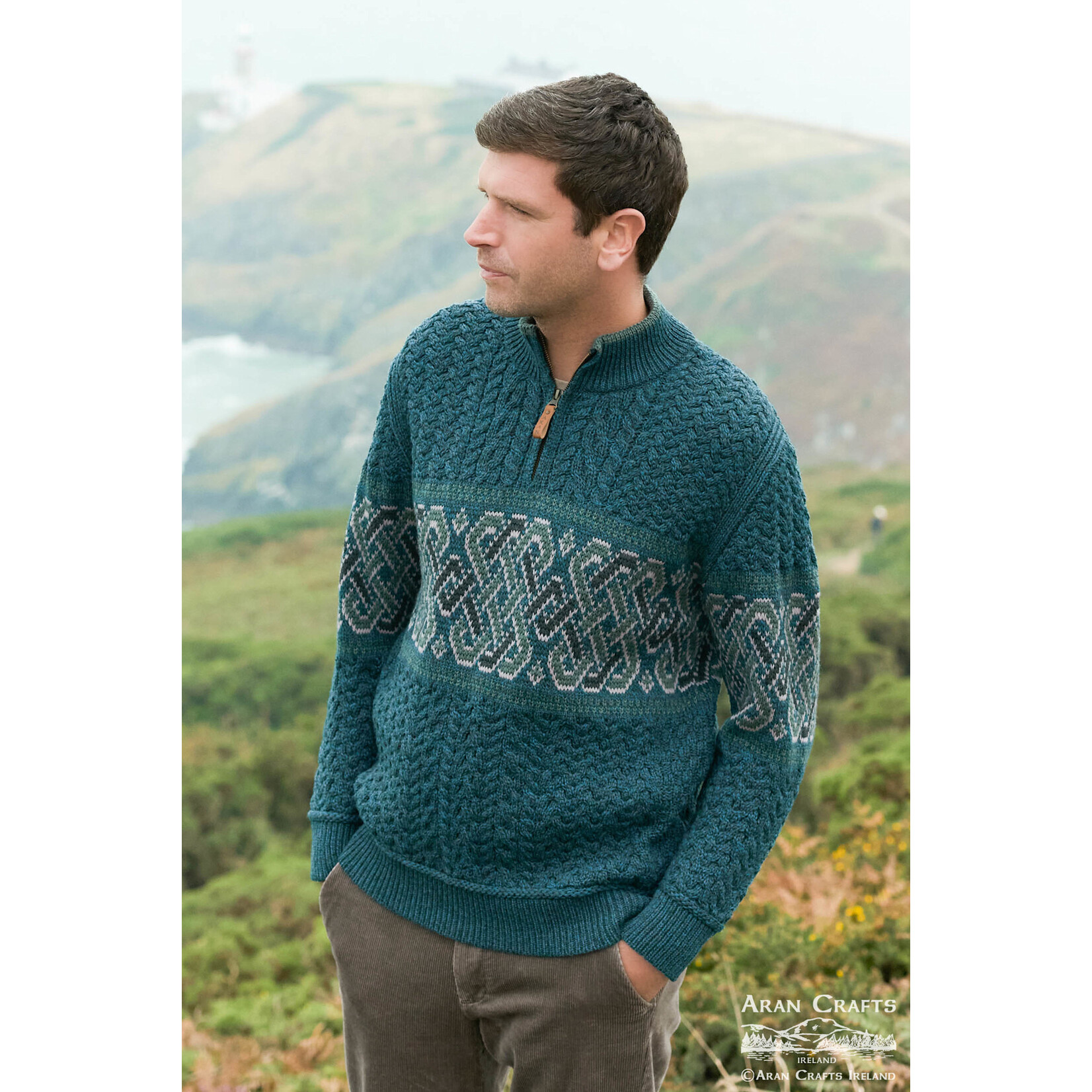 SWEATERS NEWGRANGE JACQUARD DESIGN SWEATER - Peacock