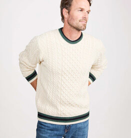 SWEATERS ARAN KNIT STRIPE CREW NECK SWEATER - Natural/Grn
