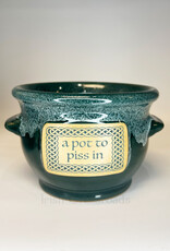 NOVELTY "POT TO PISS IN" CROCK - Teal/Wht Marble