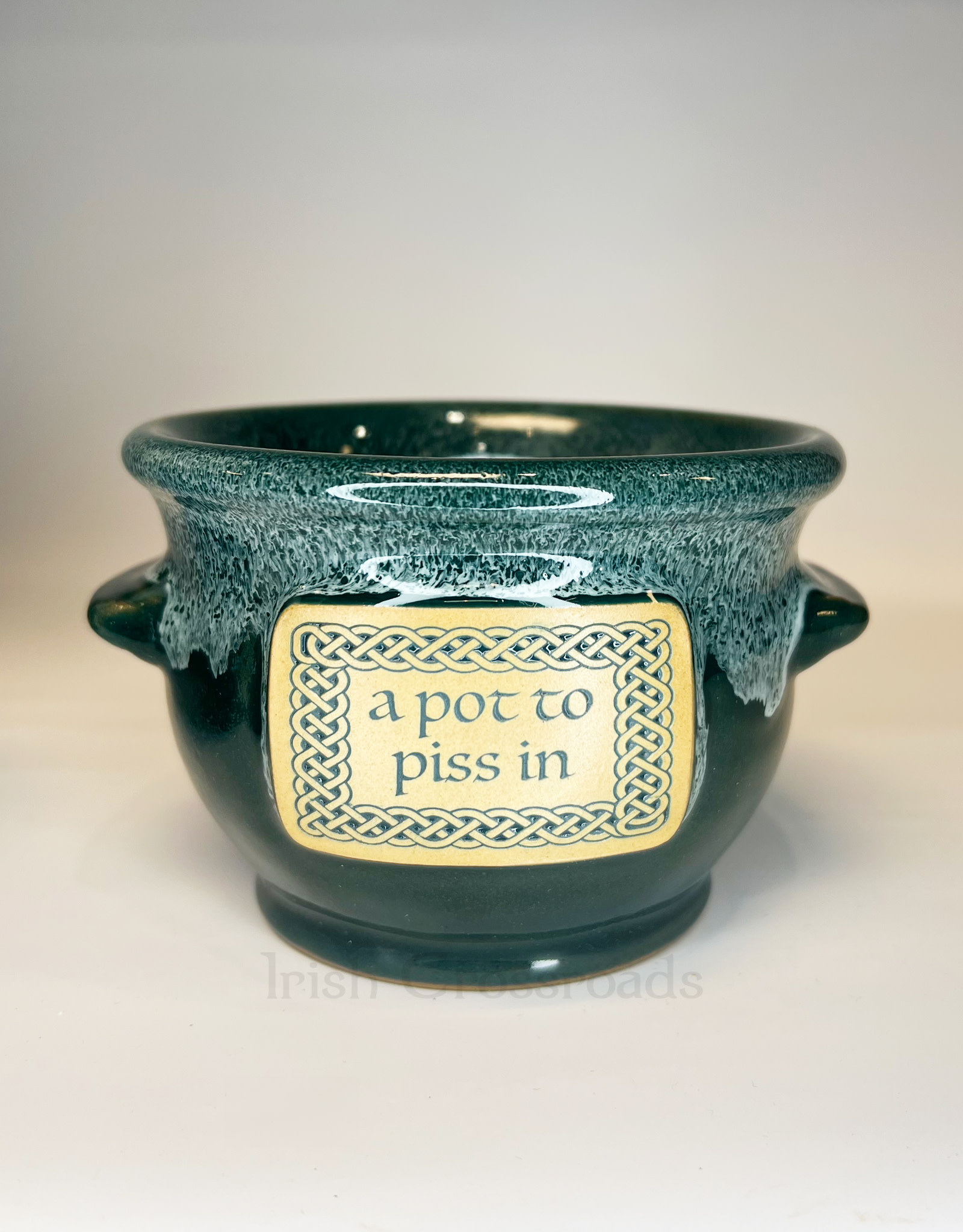 NOVELTY "POT TO PISS IN" CROCK - Teal/Wht Marble